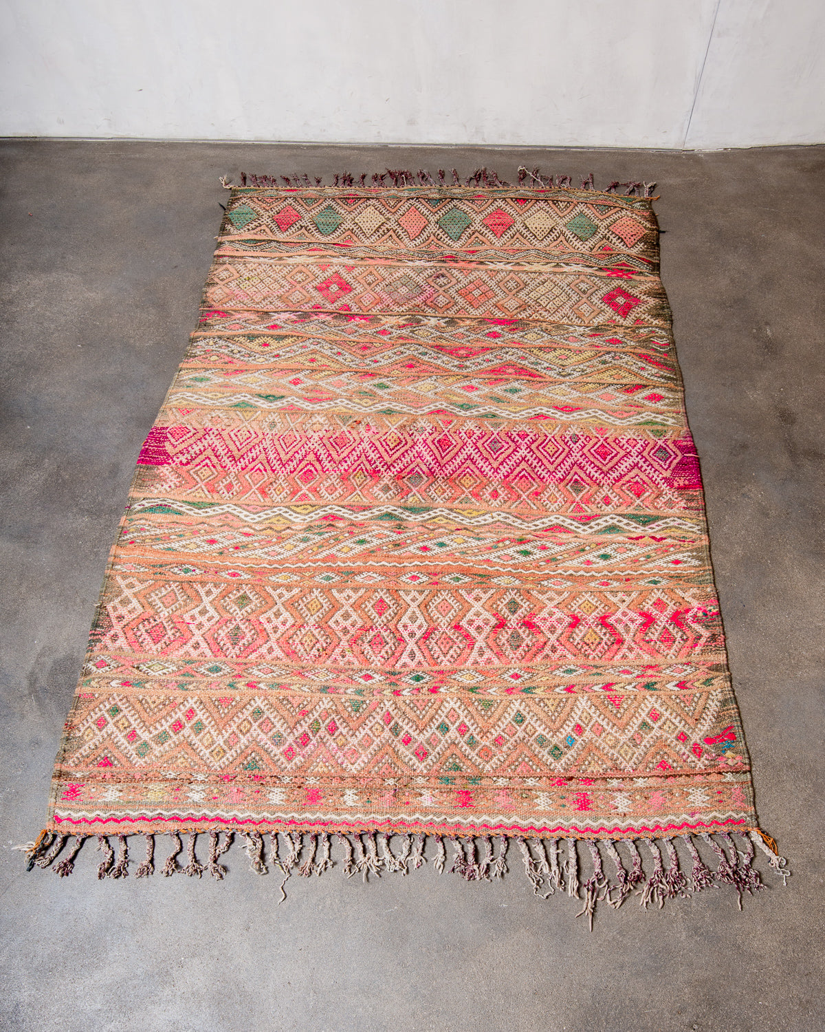 Modern, designer, handcrafted Berber rug from Morocco. Vintage Kelim carpet with beautiful designs and robust flat weave out of wool.